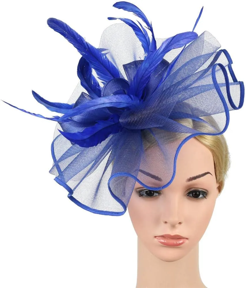 YOLAI Fascinators Hat Flower Cocktail Lace Mesh Feathers Headband Clip for Women Tea Party Wedding Vintage Derby Hats