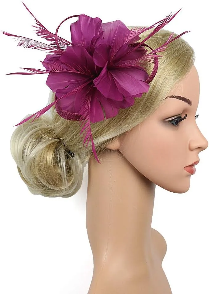 YOLAI Flower Hair Clip Vintage Fascinators Hats 50S Flower Feather Dress Hat Tea Party Cocktail Headwear