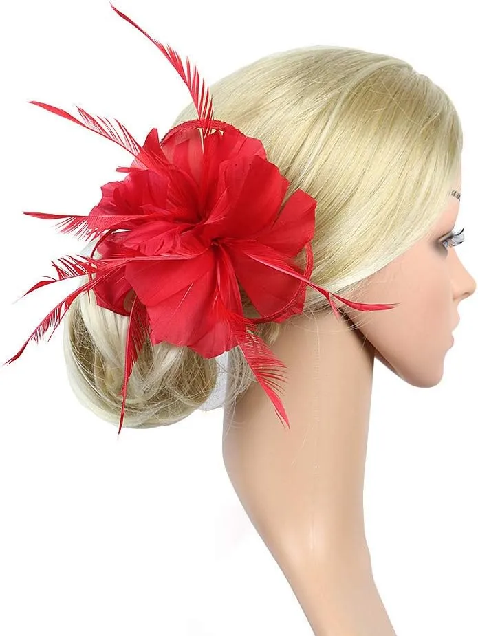 YOLAI Flower Hair Clip Vintage Fascinators Hats 50S Flower Feather Dress Hat Tea Party Cocktail Headwear
