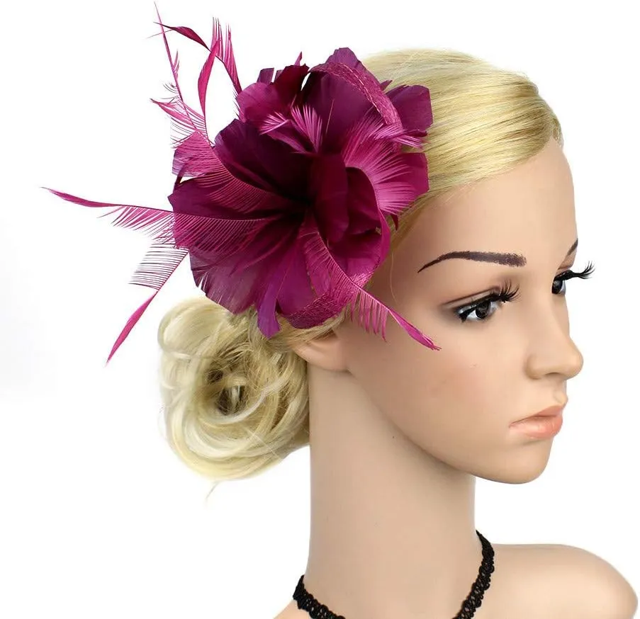 YOLAI Flower Hair Clip Vintage Fascinators Hats 50S Flower Feather Dress Hat Tea Party Cocktail Headwear