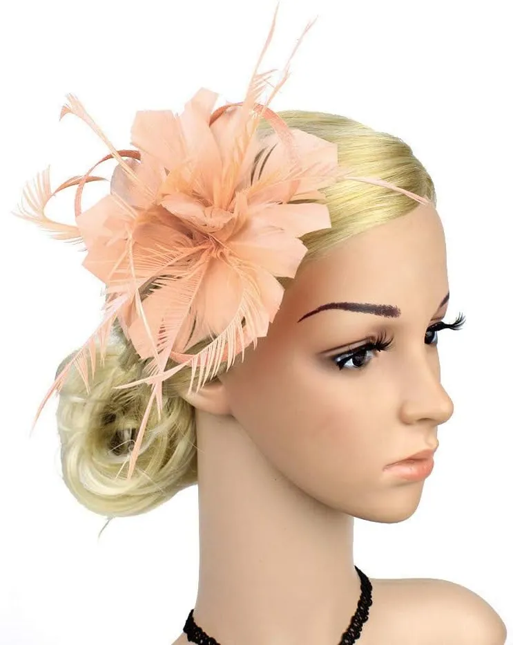 YOLAI Flower Hair Clip Vintage Fascinators Hats 50S Flower Feather Dress Hat Tea Party Cocktail Headwear