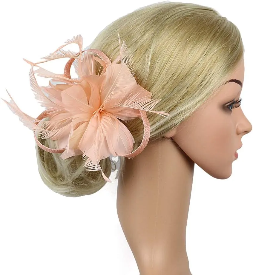 YOLAI Flower Hair Clip Vintage Fascinators Hats 50S Flower Feather Dress Hat Tea Party Cocktail Headwear