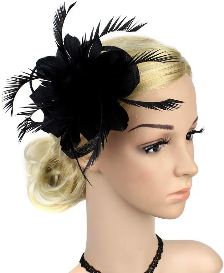 YOLAI Flower Hair Clip Vintage Fascinators Hats 50S Flower Feather Dress Hat Tea Party Cocktail Headwear