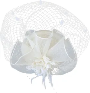 YOLAI Vintage Hair Clips Pillbox Derby Fascinator Hat Feather Fascinators Hair Clip Wedding Tea Party Hat for Women