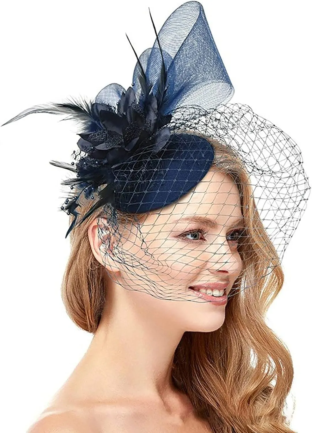 YOLAI Women Fascinators Hat Feathers Tea Party Hair Clip Headband Vintage Headpiece Flower Hat Headwear