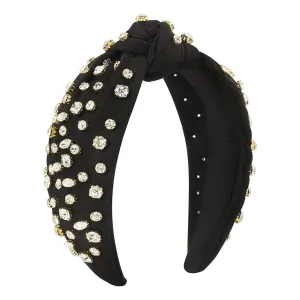 YOLAI Womens Pearl Knotted Headband Rhinestone Hairband Elegant Headbands Headpieces Party Fashion Hair Hoop (Black, One Size)