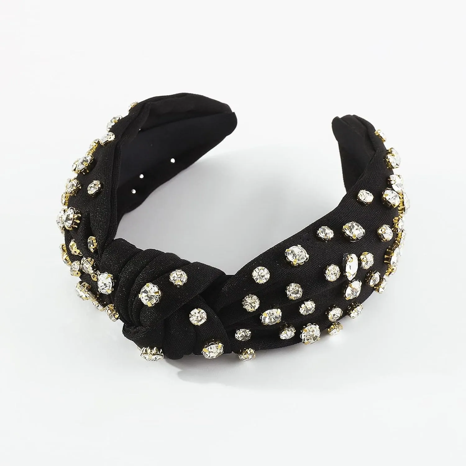 YOLAI Womens Pearl Knotted Headband Rhinestone Hairband Elegant Headbands Headpieces Party Fashion Hair Hoop (Black, One Size)