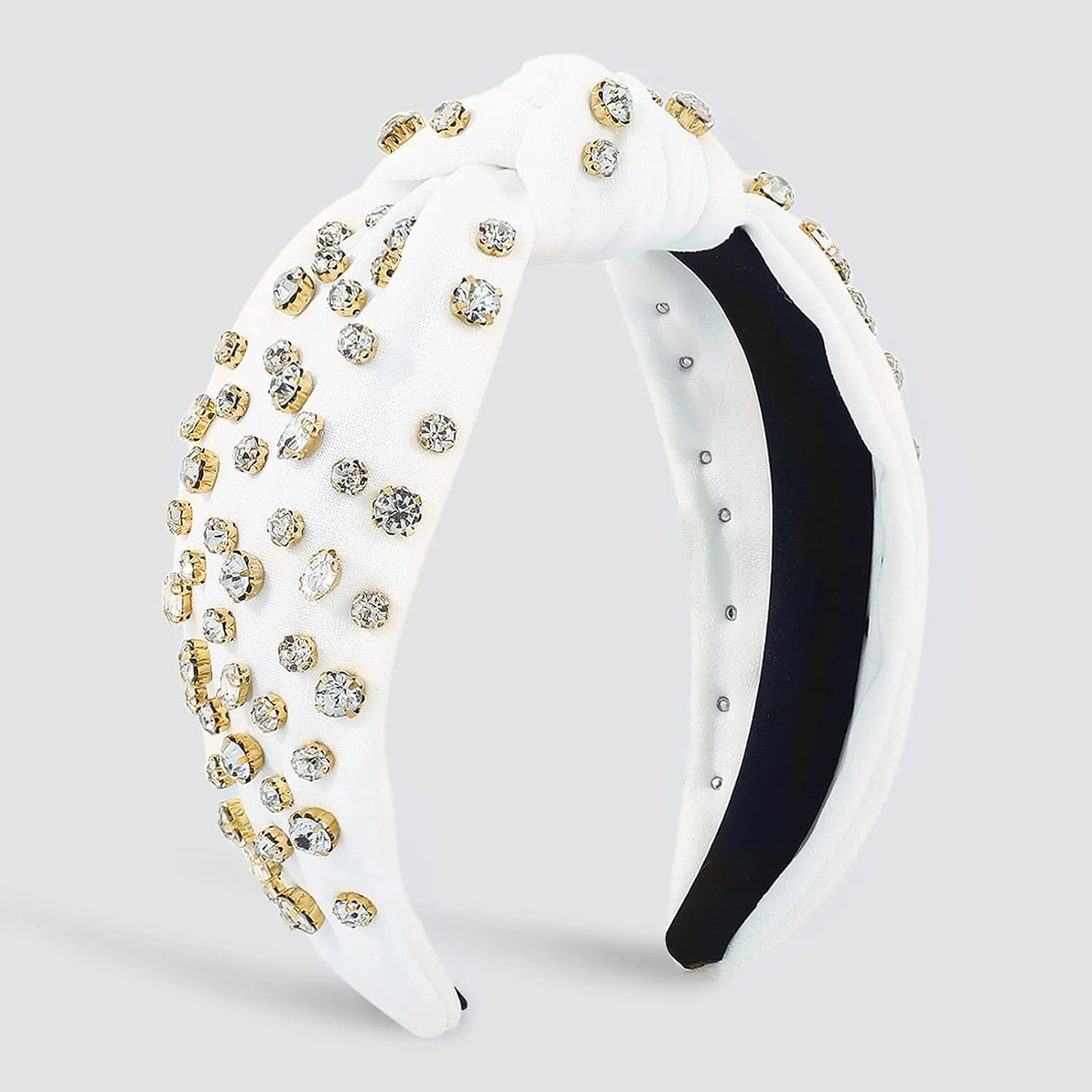 YOLAI Womens Pearl Knotted Headband Rhinestone Hairband Elegant Headbands Headpieces Party Fashion Hair Hoop (White, One Size)