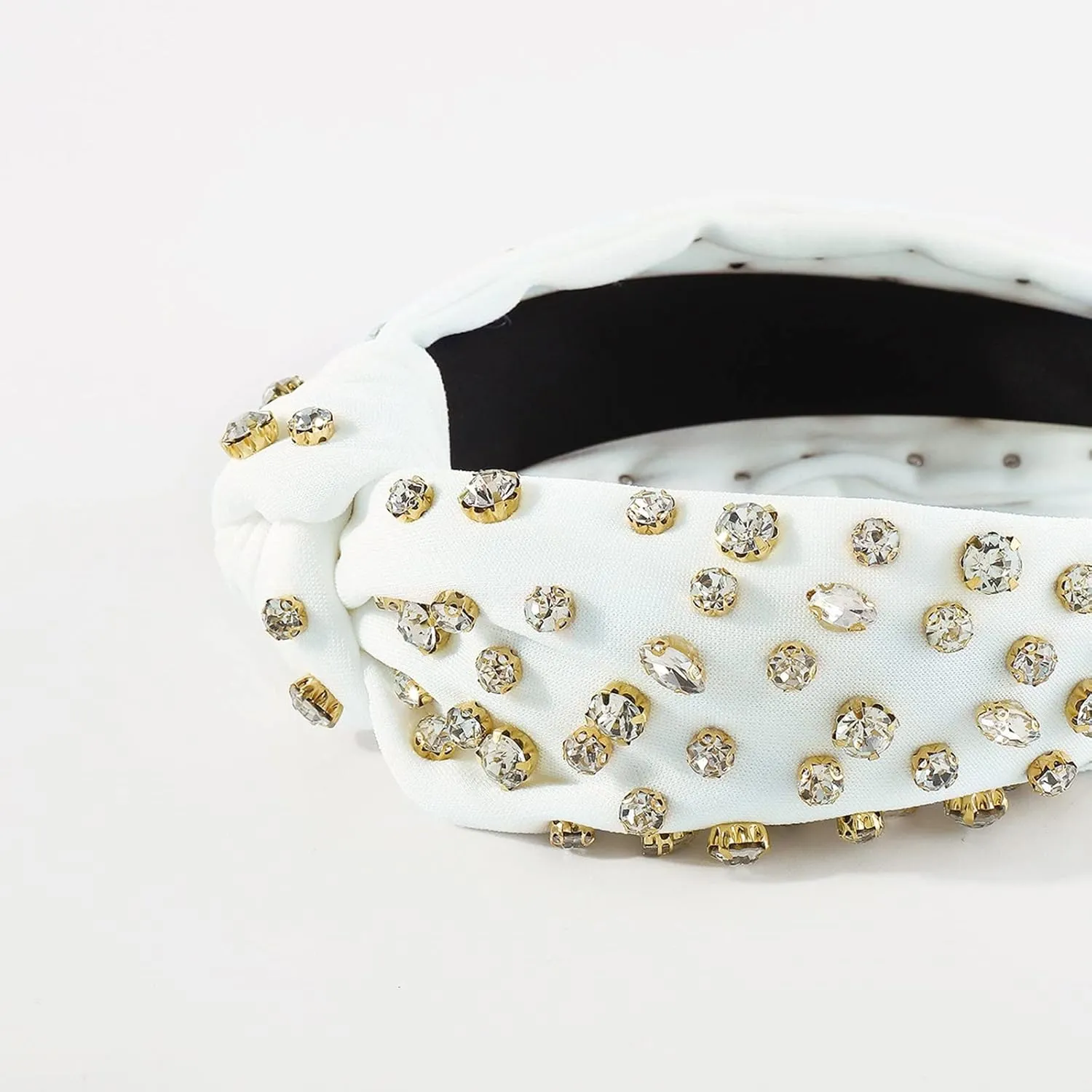 YOLAI Womens Pearl Knotted Headband Rhinestone Hairband Elegant Headbands Headpieces Party Fashion Hair Hoop (White, One Size)