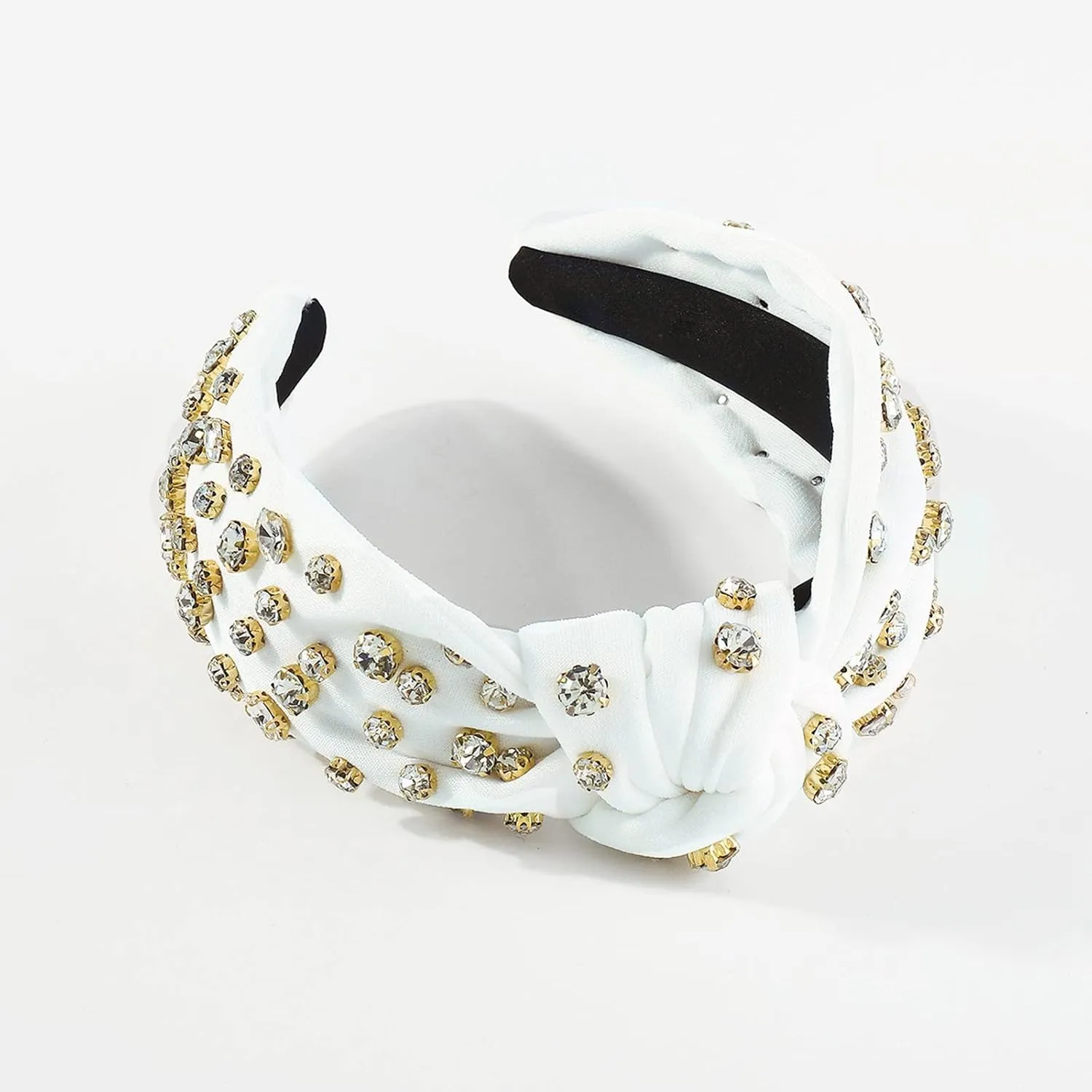 YOLAI Womens Pearl Knotted Headband Rhinestone Hairband Elegant Headbands Headpieces Party Fashion Hair Hoop (White, One Size)