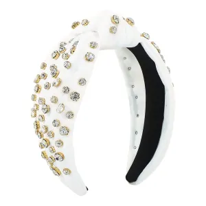 YOLAI Womens Pearl Knotted Headband Rhinestone Hairband Elegant Headbands Headpieces Party Fashion Hair Hoop (White, One Size)