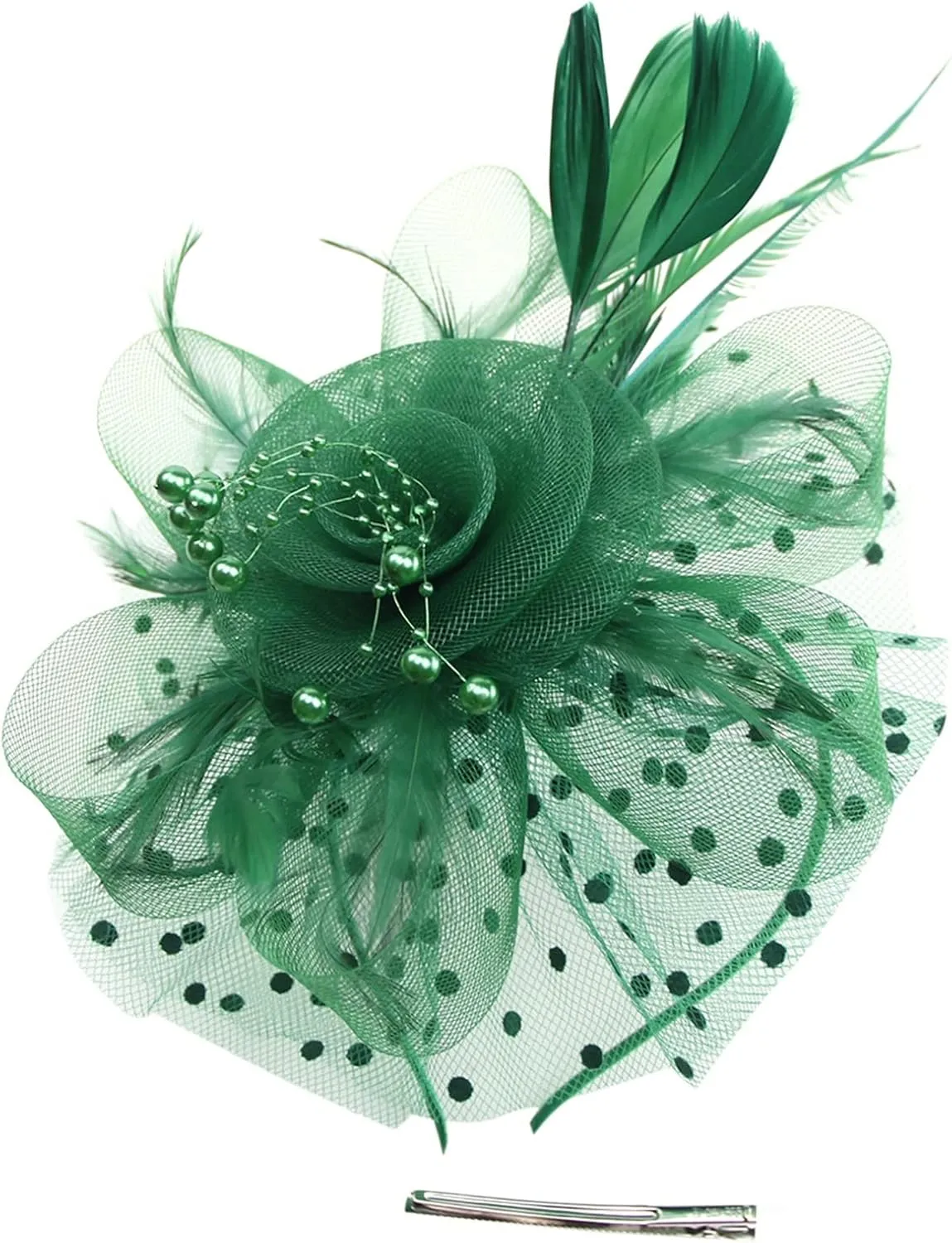 YOLAI Women's Tea Party Fascinators Mesh Flower Pearl Feather Fascinator Hats with Headband and Clip