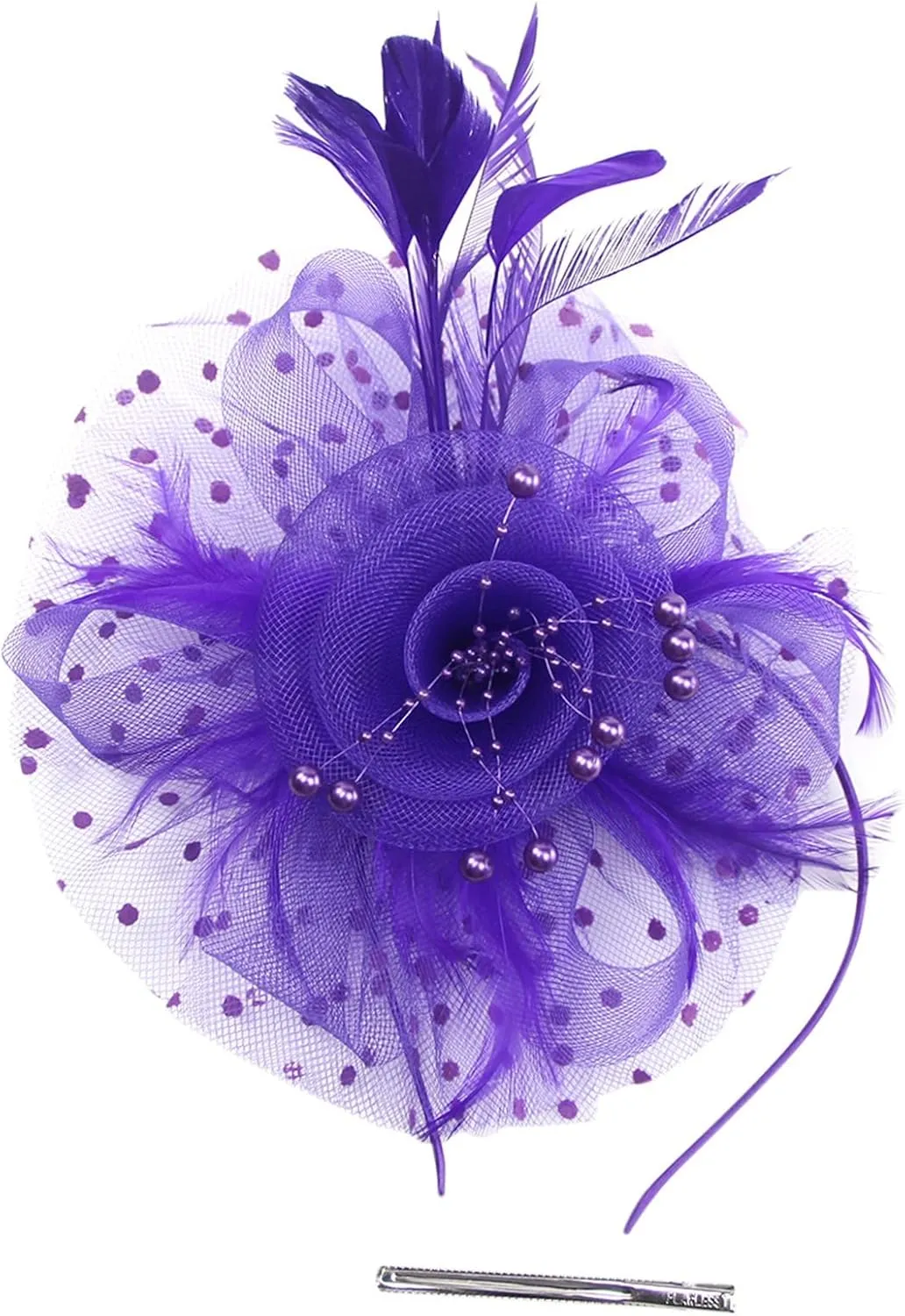 YOLAI Women's Tea Party Fascinators Mesh Flower Pearl Feather Fascinator Hats with Headband and Clip