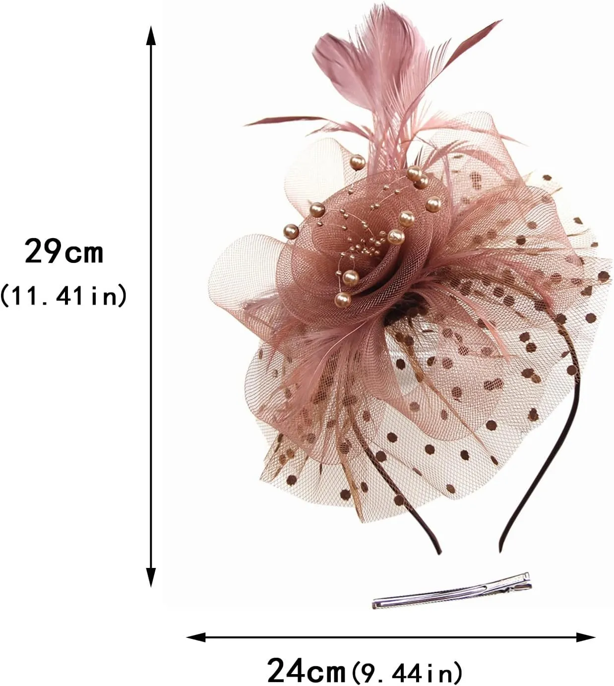 YOLAI Women's Tea Party Fascinators Mesh Flower Pearl Feather Fascinator Hats with Headband and Clip