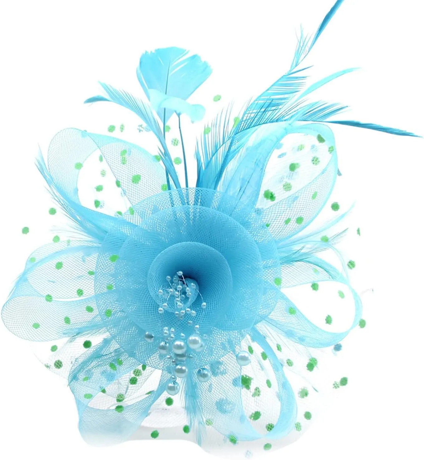 YOLAI Women's Tea Party Fascinators Mesh Flower Pearl Feather Fascinator Hats with Headband and Clip