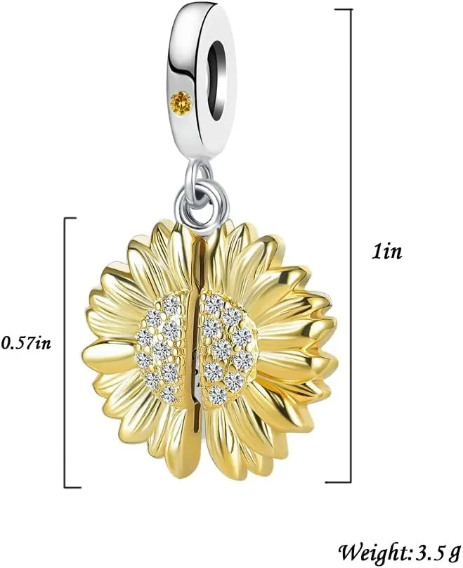 You are My Sunshine Sunflower Bead Charms for Pandora Charm Bracelets Women