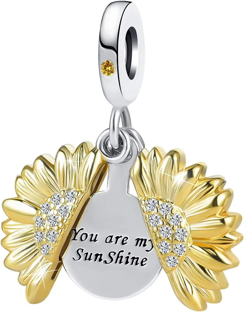 You are My Sunshine Sunflower Bead Charms for Pandora Charm Bracelets Women