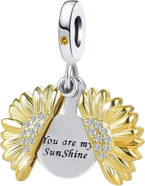 You are My Sunshine Sunflower Bead Charms for Pandora Charm Bracelets Women